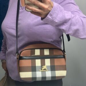 Cute Checkered Crossbody Bag - Brown and Black